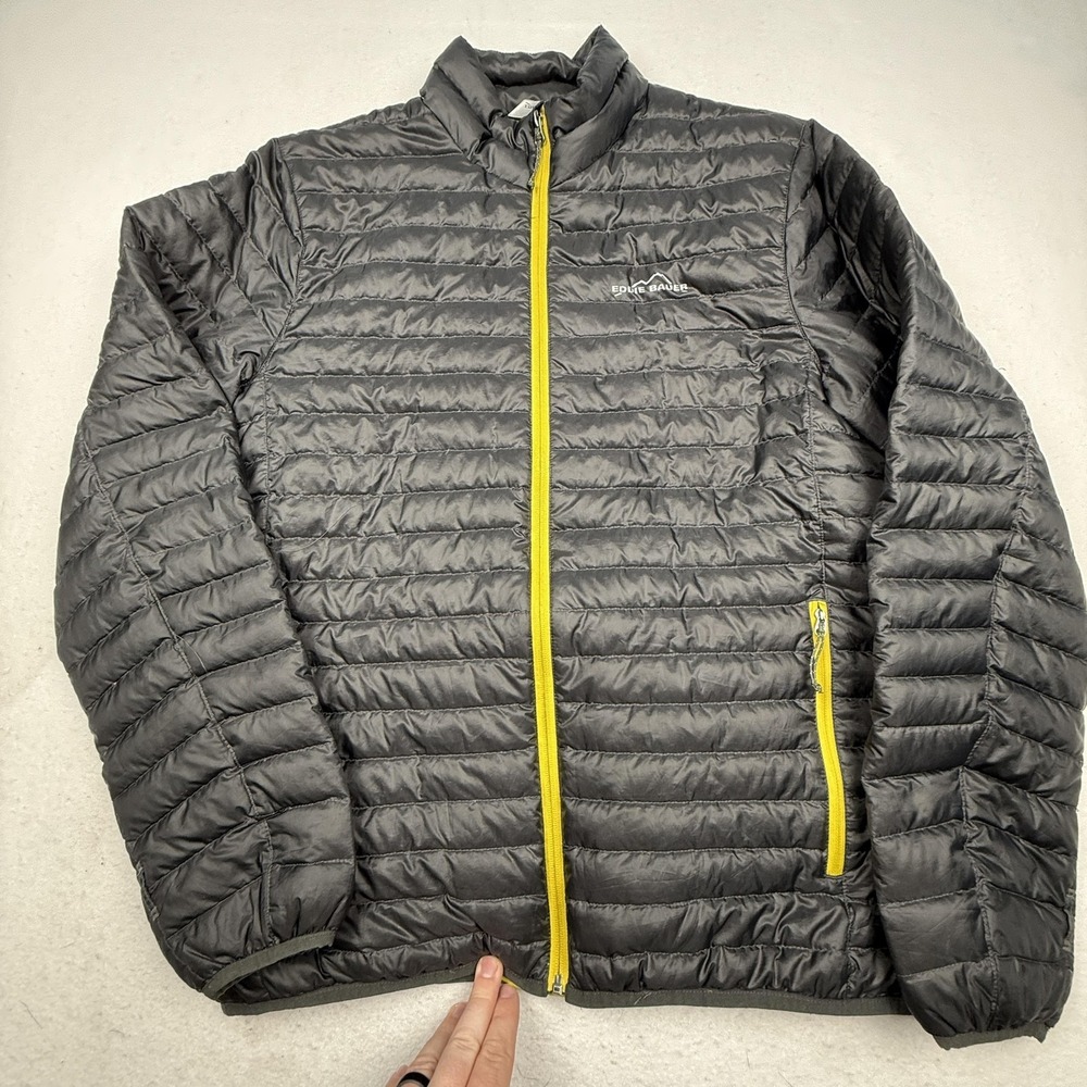Eddie Bauer Jacket Mens Medium Gray EB650 Down Puffer Full Zip Lightweight